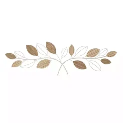 Kirklands Home Long White Metal and Reed Leaf Wall Plaque New