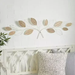 Kirklands Home Long White Metal and Reed Leaf Wall Plaque New