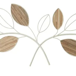 Kirklands Home Long White Metal and Reed Leaf Wall Plaque New