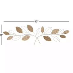 Kirklands Home Long White Metal and Reed Leaf Wall Plaque New