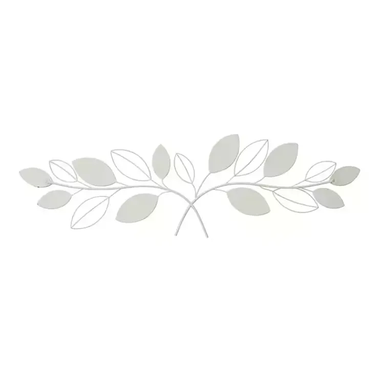 Kirklands Home Long White Metal and Reed Leaf Wall Plaque New