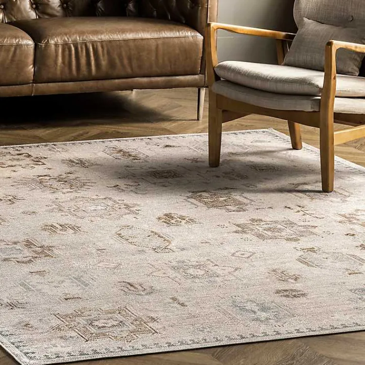 Kirklands Home Lottie Cream Vintage Washable Area Rug, 6x9 Ivory Best