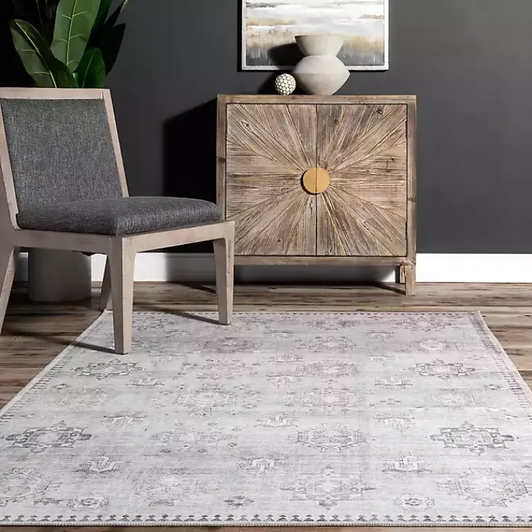 Kirklands Home Lottie Vintage Washable Area Rug, 8x10 Gray Clearance