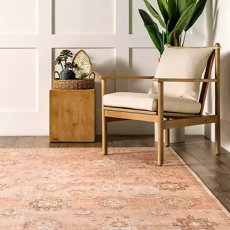 Kirklands Home Lottie Peach Vintage Washable Area Rug, 5x8 Orange Clearance