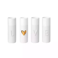 Vases>Kirklands Home Love Gold Heart White Ceramic Mini Vases, Set of 4