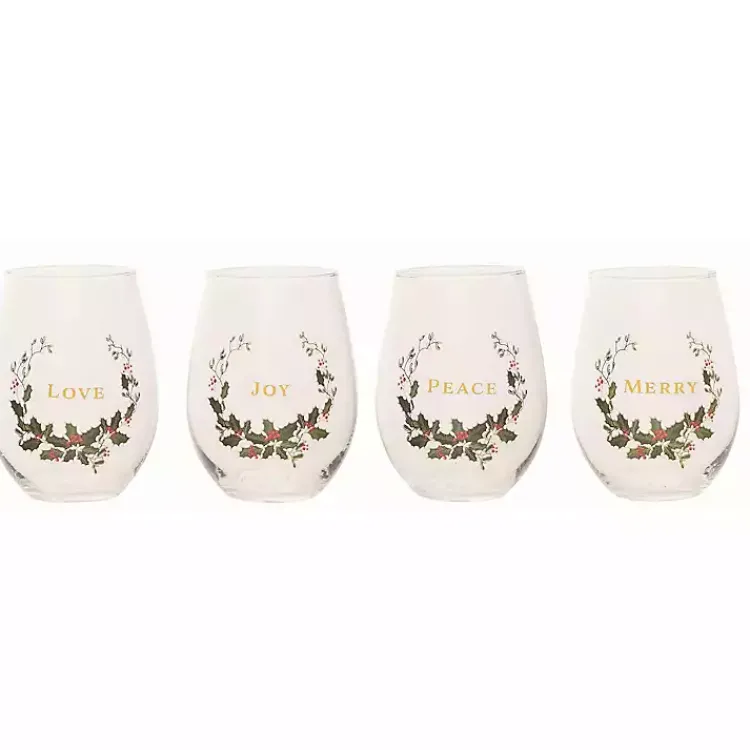 Christmas Dining & Entertaining>Kirklands Home Love, Joy, Peace, Merry Wine Glasses, Set of 4