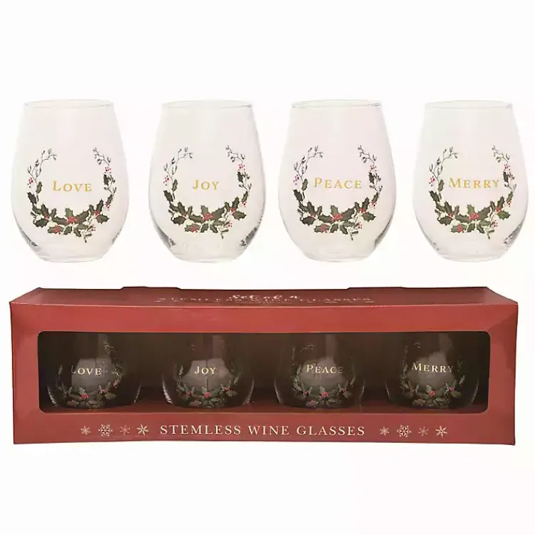 Christmas Dining & Entertaining>Kirklands Home Love, Joy, Peace, Merry Wine Glasses, Set of 4