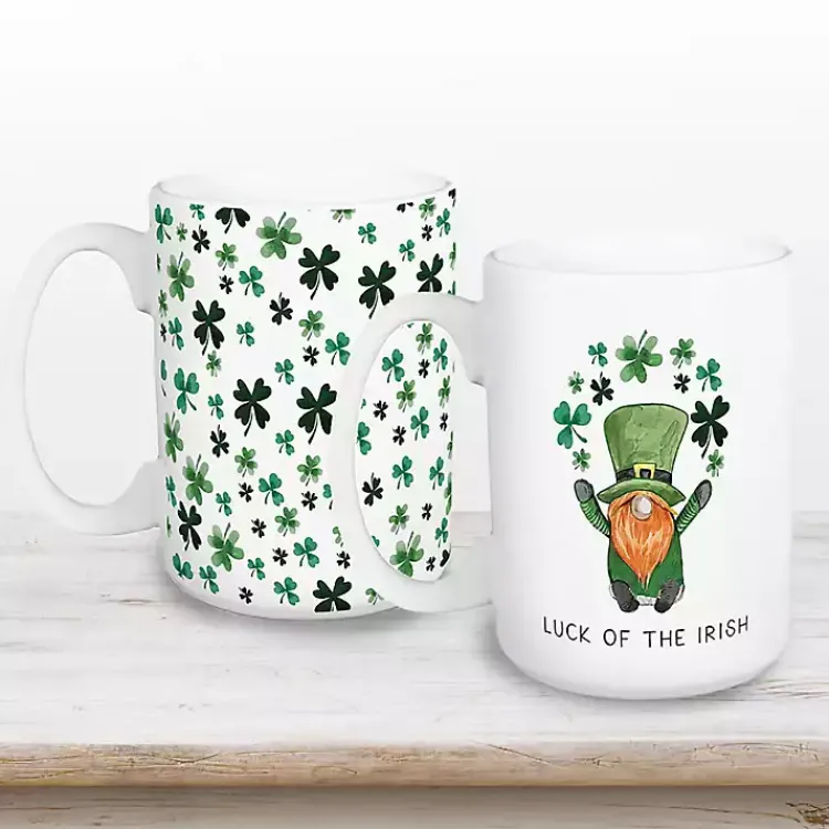 Kirklands Home Luck of the Irish Shamrocks Mugs, Set of 2 New