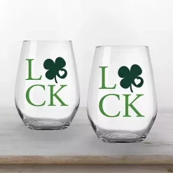 St Patricks Day Decorations>Kirklands Home Luck Shamrock Stemless Wine Glasses, Set of 2