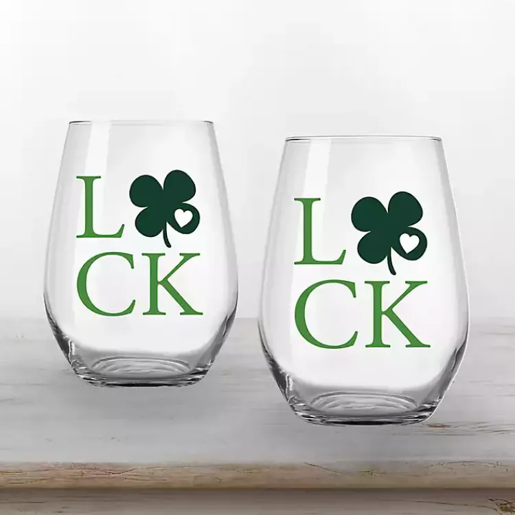 St Patricks Day Decorations>Kirklands Home Luck Shamrock Stemless Wine Glasses, Set of 2
