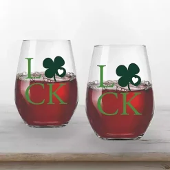 St Patricks Day Decorations>Kirklands Home Luck Shamrock Stemless Wine Glasses, Set of 2