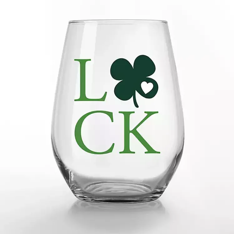 St Patricks Day Decorations>Kirklands Home Luck Shamrock Stemless Wine Glasses, Set of 2