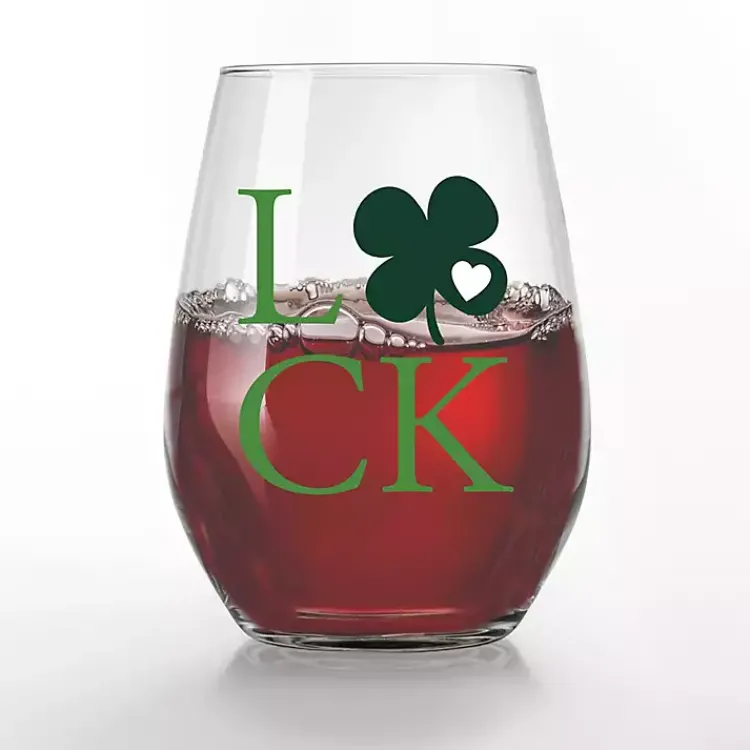 St Patricks Day Decorations>Kirklands Home Luck Shamrock Stemless Wine Glasses, Set of 2