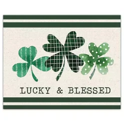 St Patricks Day Decorations>Kirklands Home Lucky & Blessed Clover Trio Canvas Art Print