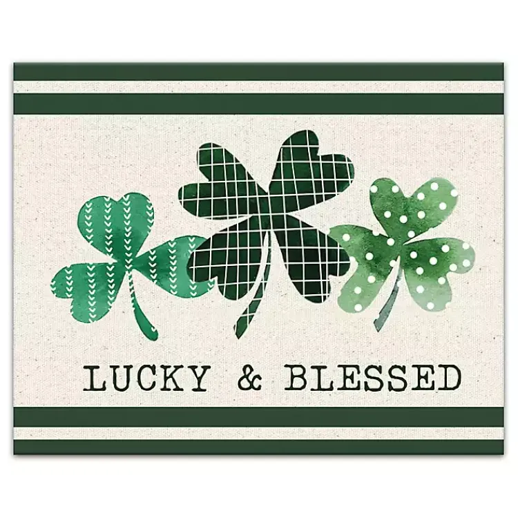 St Patricks Day Decorations>Kirklands Home Lucky & Blessed Clover Trio Canvas Art Print