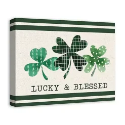 St Patricks Day Decorations>Kirklands Home Lucky & Blessed Clover Trio Canvas Art Print