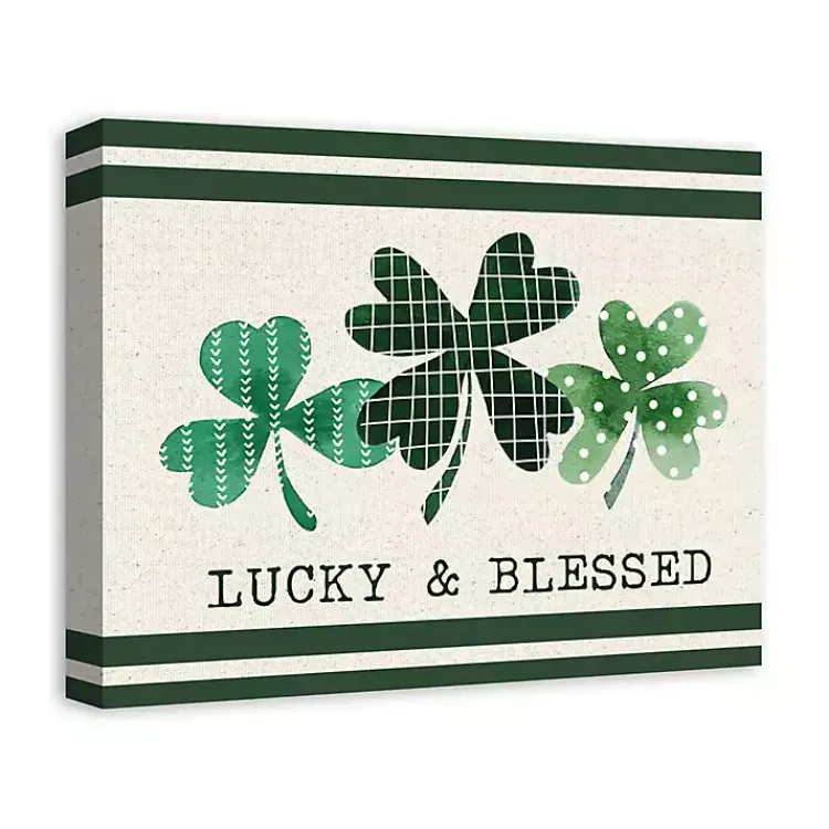 St Patricks Day Decorations>Kirklands Home Lucky & Blessed Clover Trio Canvas Art Print