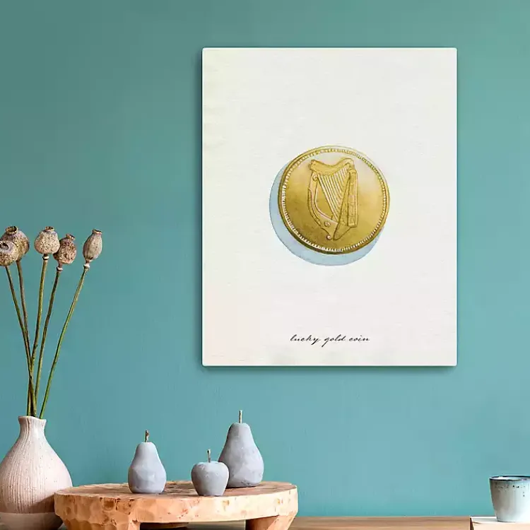 St Patricks Day Decorations>Kirklands Home Lucky Gold Coin Canvas Art Print