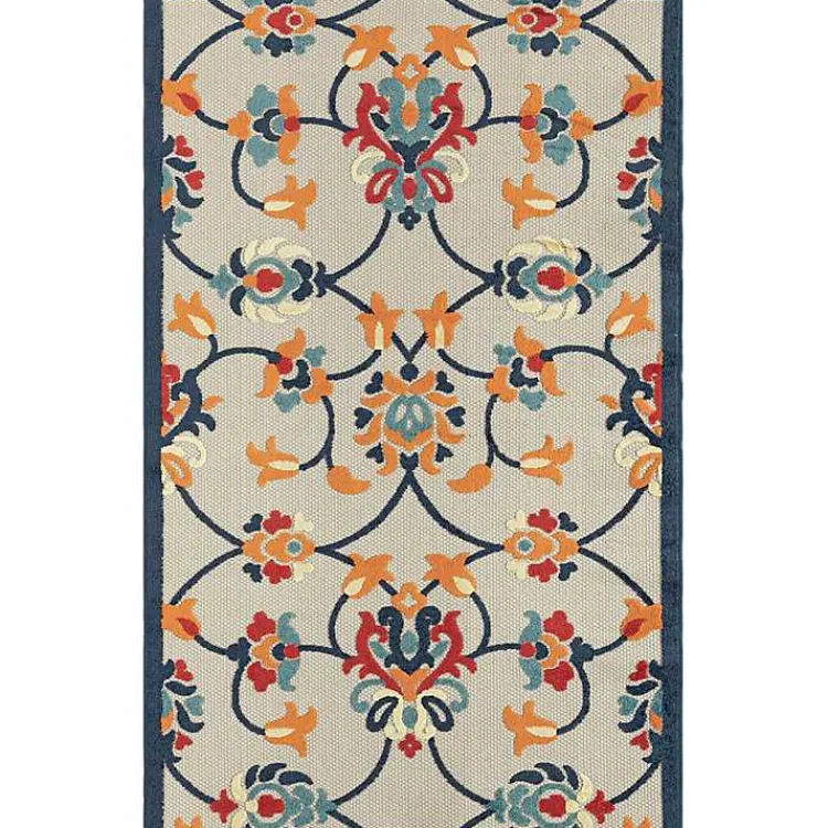 Kirklands Home Lyla Multi Floral Damask Indoor/Outdoor Rug, 5x8 New