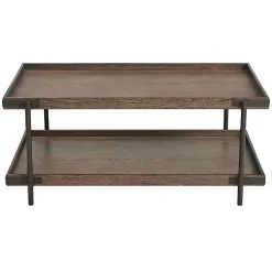 Kirklands Home Mahogany Oak Wood Tray Top Coffee Table Brown