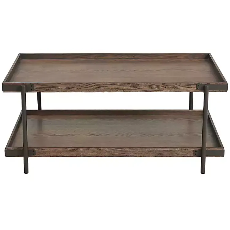 Kirklands Home Mahogany Oak Wood Tray Top Coffee Table Brown