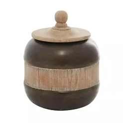 Decorative Bowls & Jars>Kirklands Home Mahogany Wood and Metal Jar with Lid, 11 in.