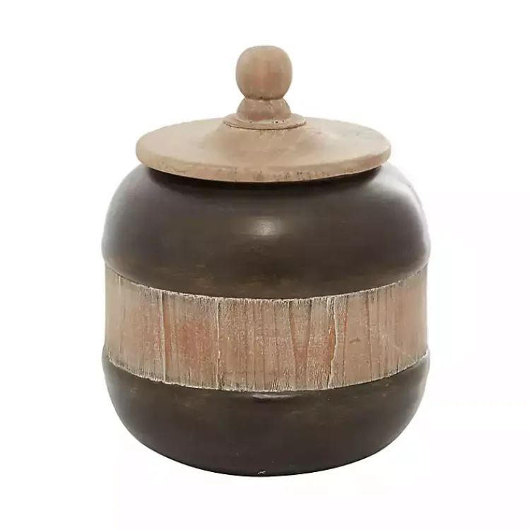 Decorative Bowls & Jars>Kirklands Home Mahogany Wood and Metal Jar with Lid, 11 in.