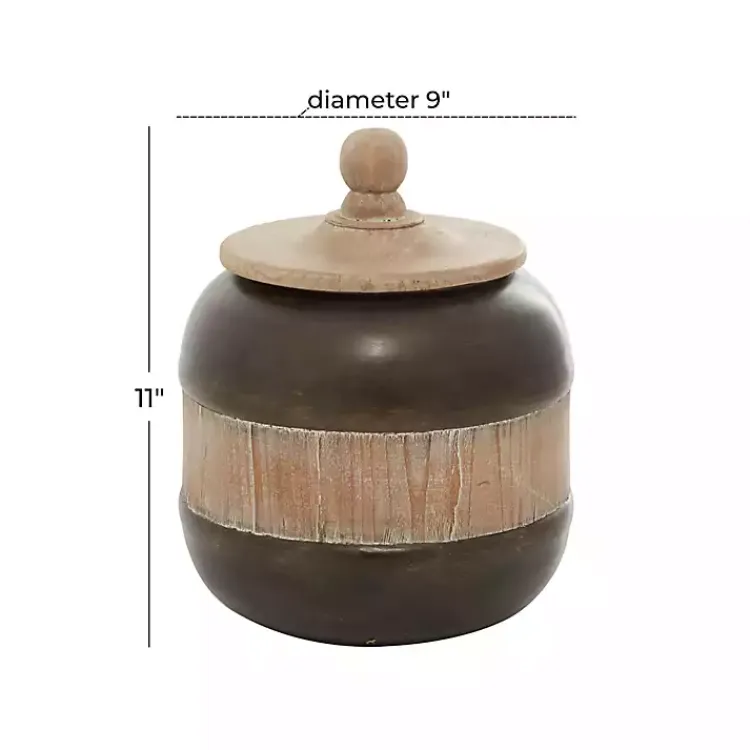 Decorative Bowls & Jars>Kirklands Home Mahogany Wood and Metal Jar with Lid, 11 in.