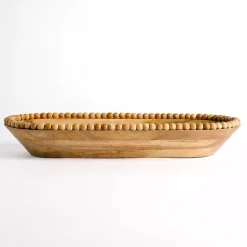 Decorative Bowls & Jars>Kirklands Home Mango Wood Beaded Oval Bowl, 12x26 Brown