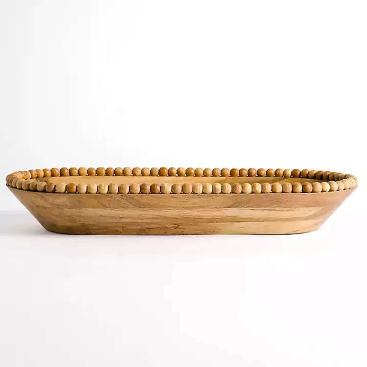 Decorative Bowls & Jars>Kirklands Home Mango Wood Beaded Oval Bowl, 12x26 Brown