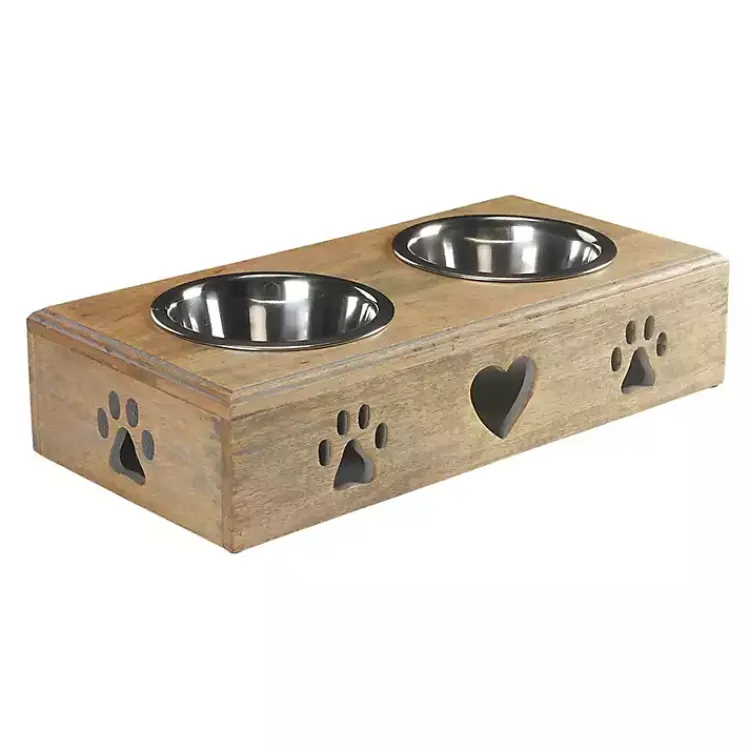 Kirklands Home Mango Wood Heart Cutout Dog Bowl Sale
