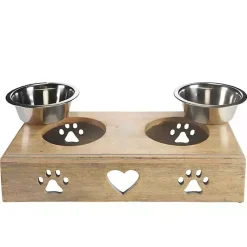 Kirklands Home Mango Wood Heart Cutout Dog Bowl Sale