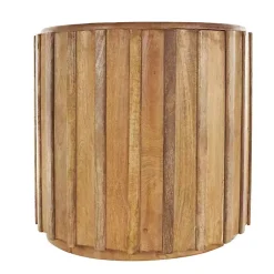Kirklands Home Mango Wood Ridged Drum Accent Table Brown