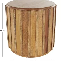 Kirklands Home Mango Wood Ridged Drum Accent Table Brown