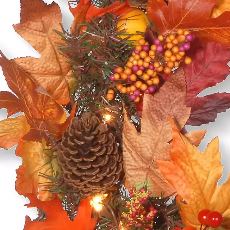 Wreaths>Kirklands Home Maple Berry Pinecone Pre-Lit Harvest Wreath