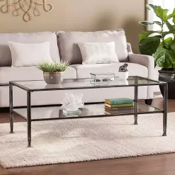 Kirklands Home Mara Glass and Metal Coffee Table Black Hot