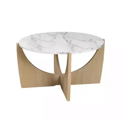 Kirklands Home Marble & Oak Open Base Round Coffee Table Tan