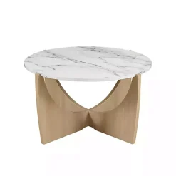 Kirklands Home Marble & Oak Open Base Round Coffee Table Tan