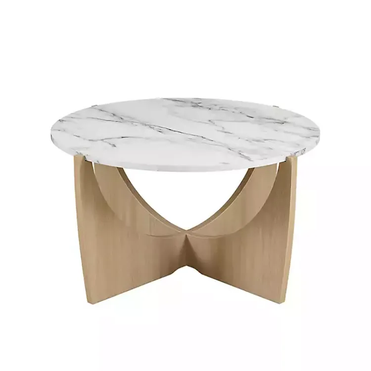 Kirklands Home Marble & Oak Open Base Round Coffee Table Tan