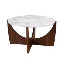 Kirklands Home Marble & Walnut Open Base Round Coffee Table Brown Outlet