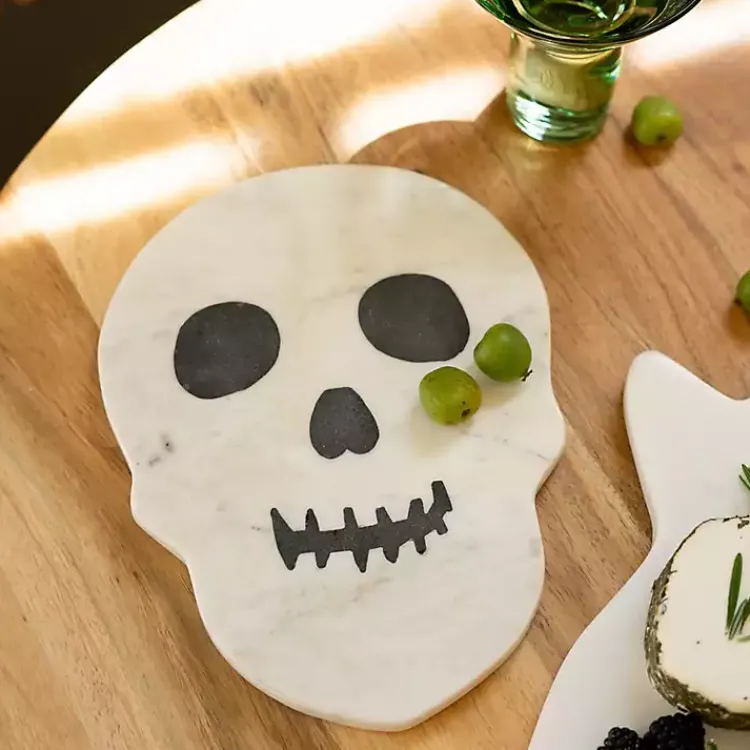 Halloween>Kirklands Home Marble Skull Halloween Cheese Board White