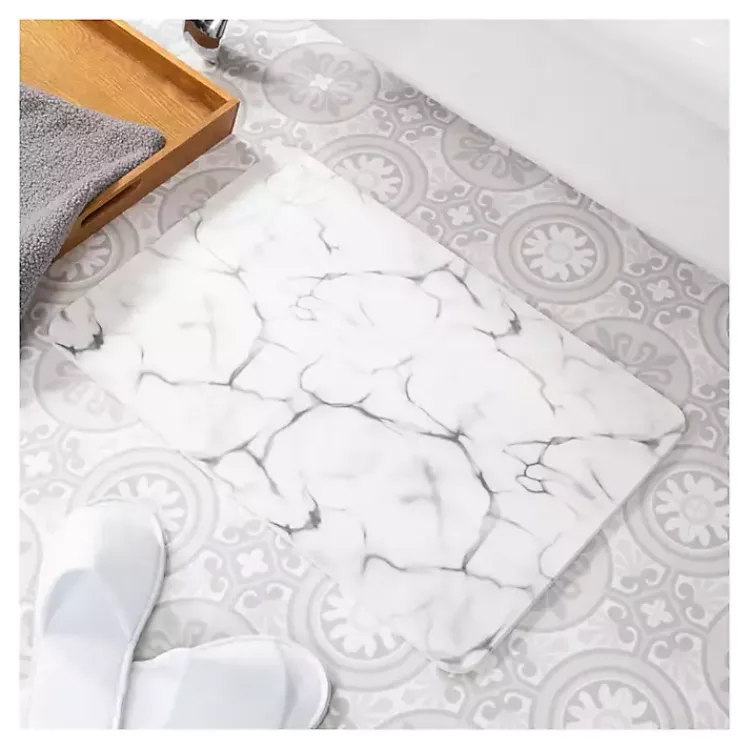 Kirklands Home Marble Stone Bath Mat White New