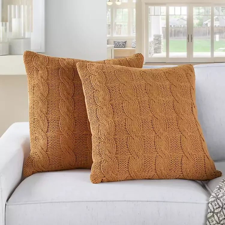 Pillows>Kirklands Home Marigold Cable Knit Throw Pillows, Set of 2 Orange