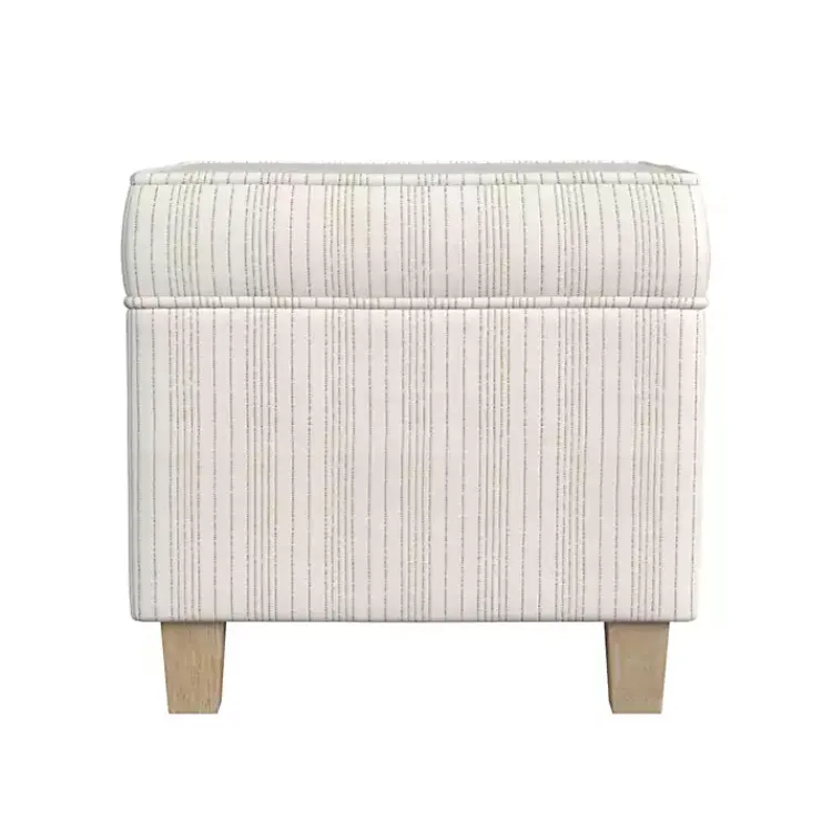 Kirklands Home Marigold Stripe Upholstered Square Storage Ottoman White Outlet