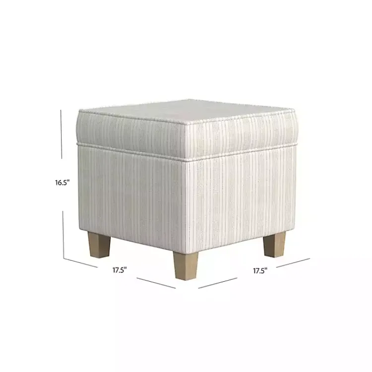 Kirklands Home Marigold Stripe Upholstered Square Storage Ottoman White Outlet