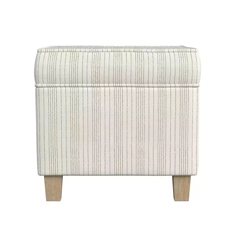 Kirklands Home Marigold Stripe Upholstered Square Storage Ottoman White Outlet