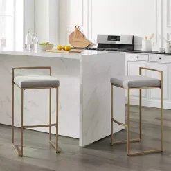 Kirklands Home Marley and Gold Bar Stools, Set of 2 Gray New