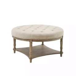 Kirklands Home Martha Stewart Round Cream Ottoman with Shelf Ivory Sale
