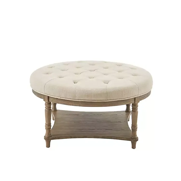 Kirklands Home Martha Stewart Round Cream Ottoman with Shelf Ivory Sale