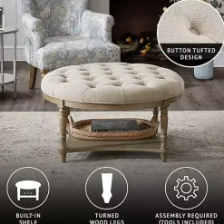 Kirklands Home Martha Stewart Round Cream Ottoman with Shelf Ivory Sale
